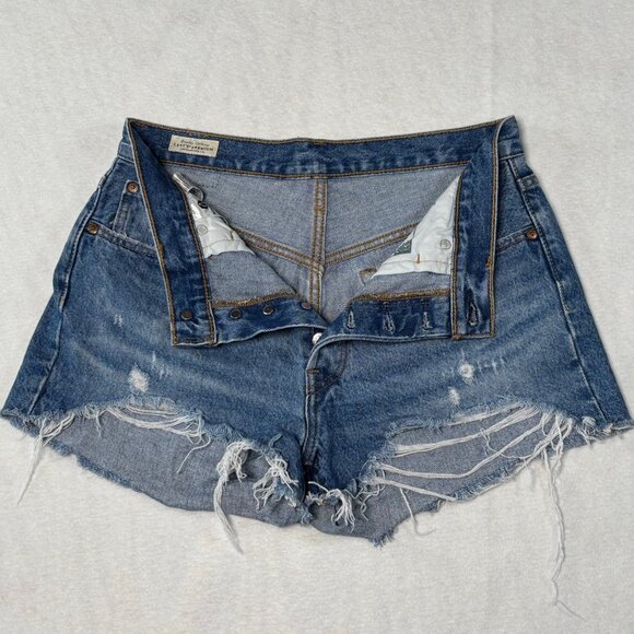 Share Levi’s 501 Shorts Women 28 Classic Blue Denim Cut Offs Mid Rise Button Fly - Picture 7 of 11